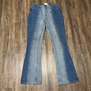 Milk It Two Toned Flare Jeans Women's 24 Zip Front High Rise Denim